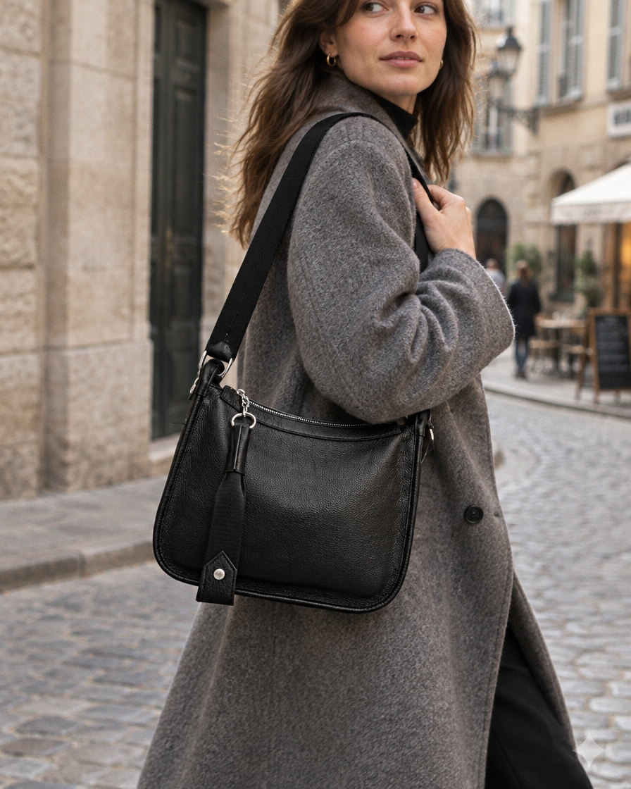 Doris Leather Shoulder Bag gedragen