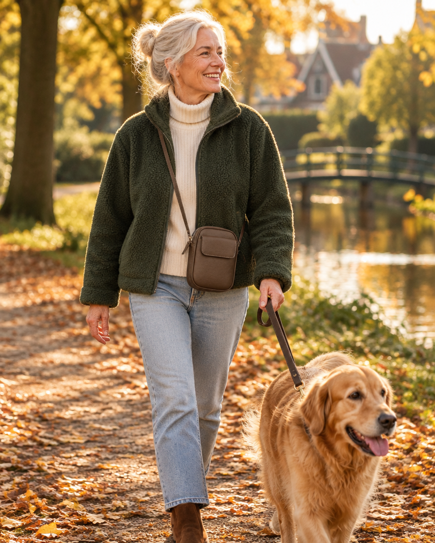 Aphrodite crossbody tas koffiebruin gedragen
