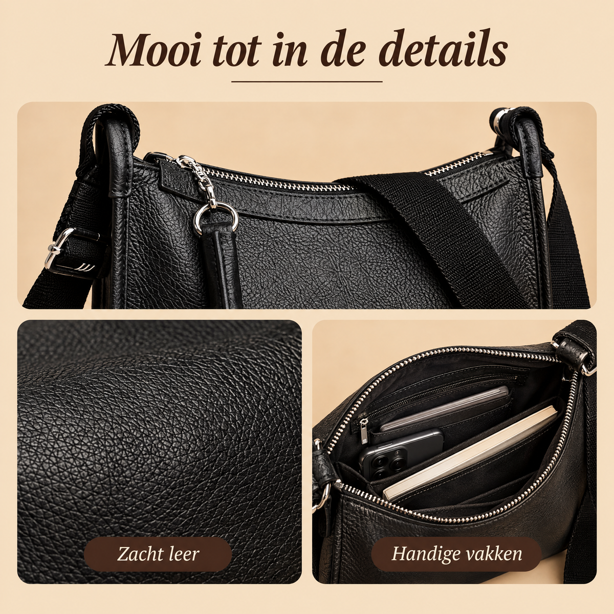 Doris Leren Schoudertas – details van dichtbij