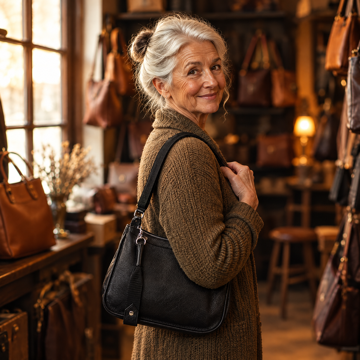 Doris Leren Schoudertas – gedragen door Carrie