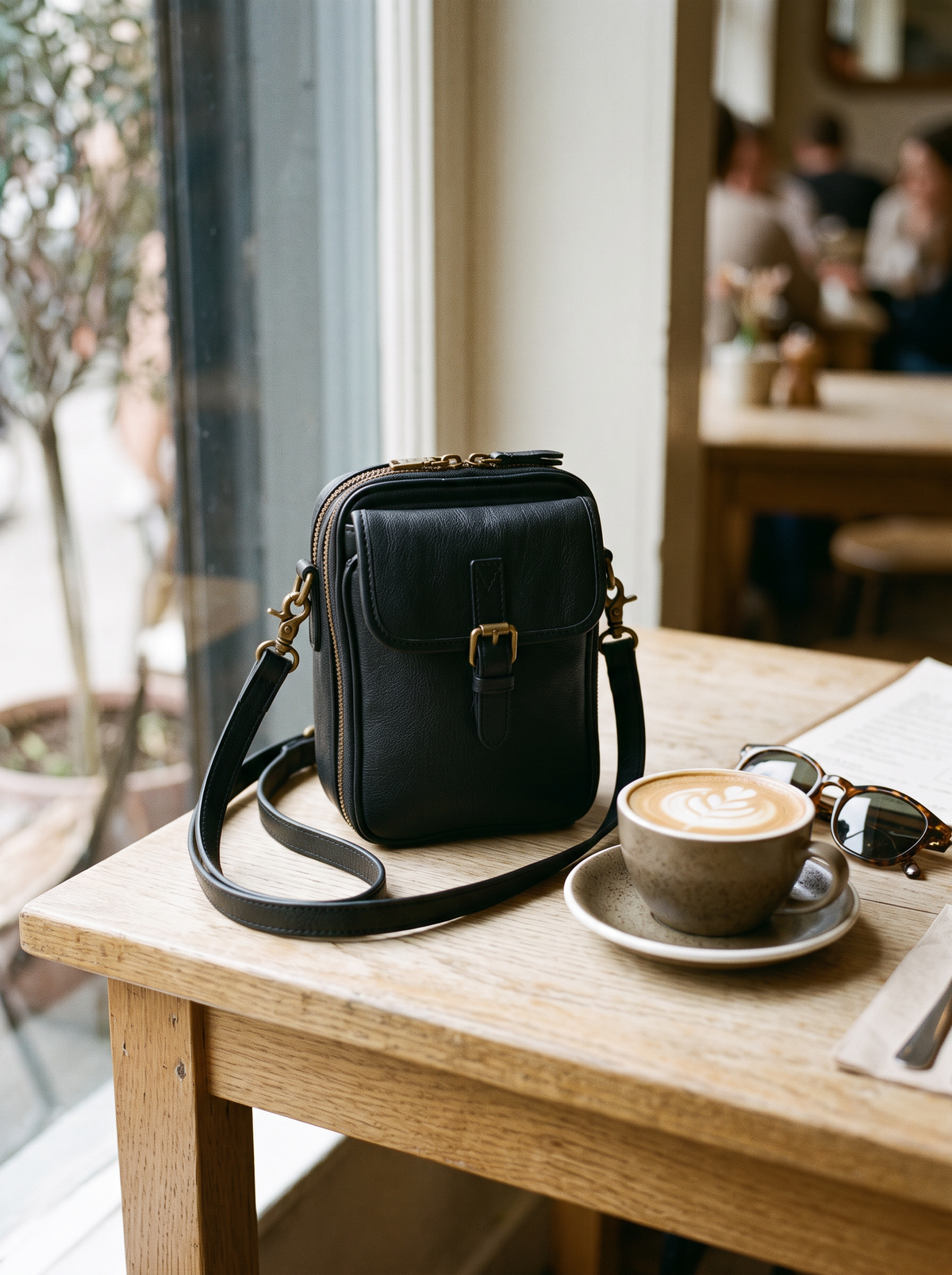 Naya Crossbody Tas, zwart, op tafel