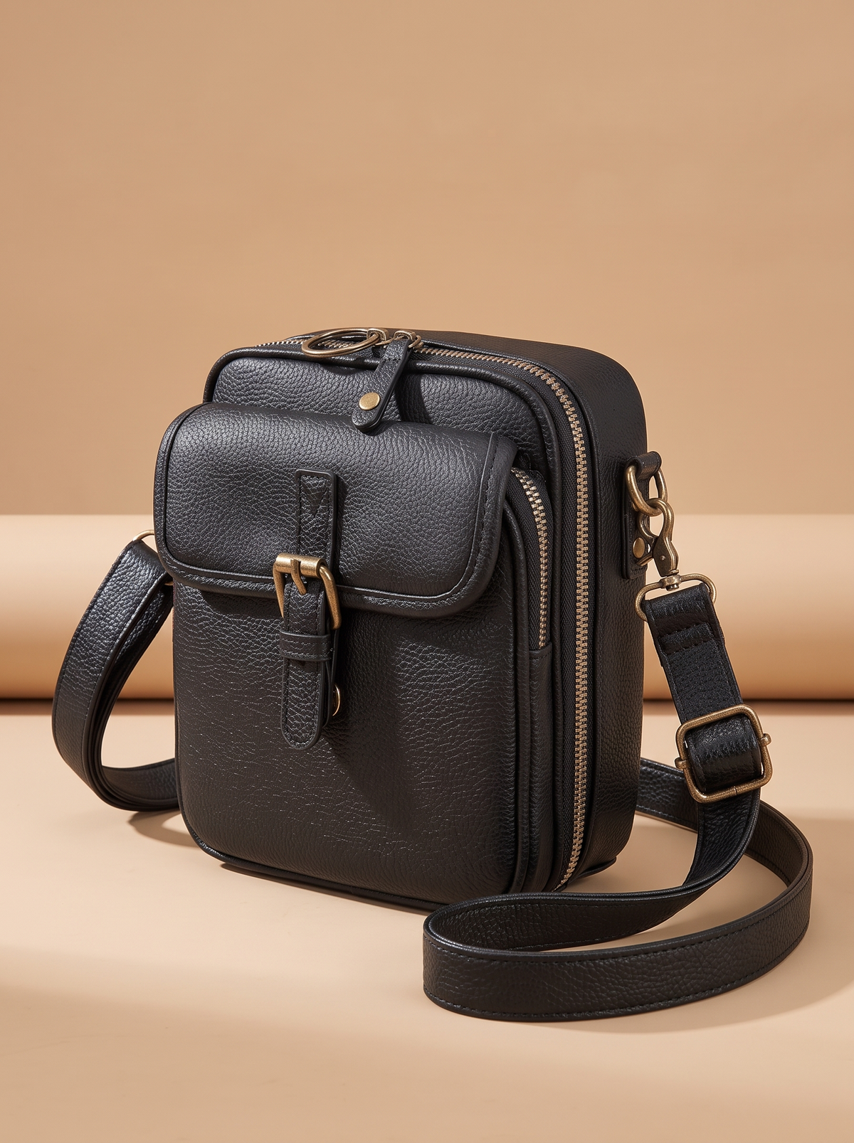 De Ruimste Crossbodytas, zwart, schuin van voren