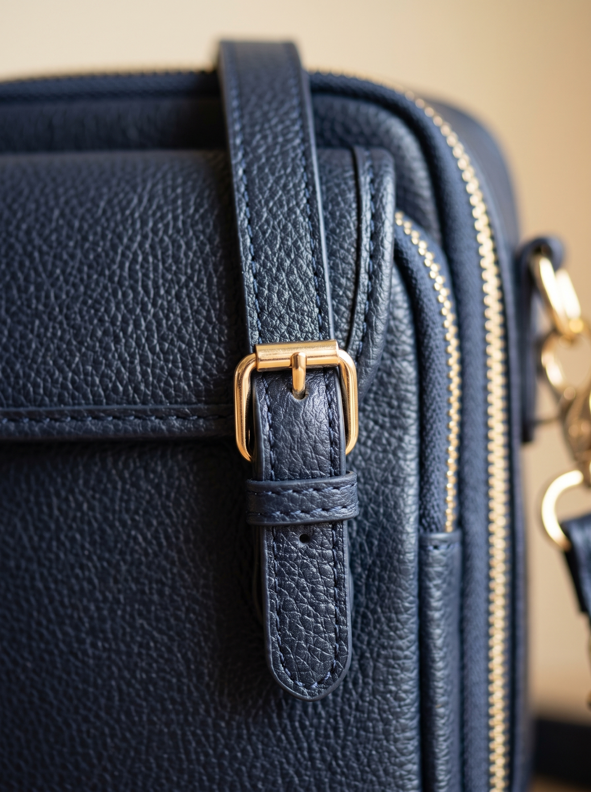 De Ruimste Crossbodytas, marineblauw, van dichtbij