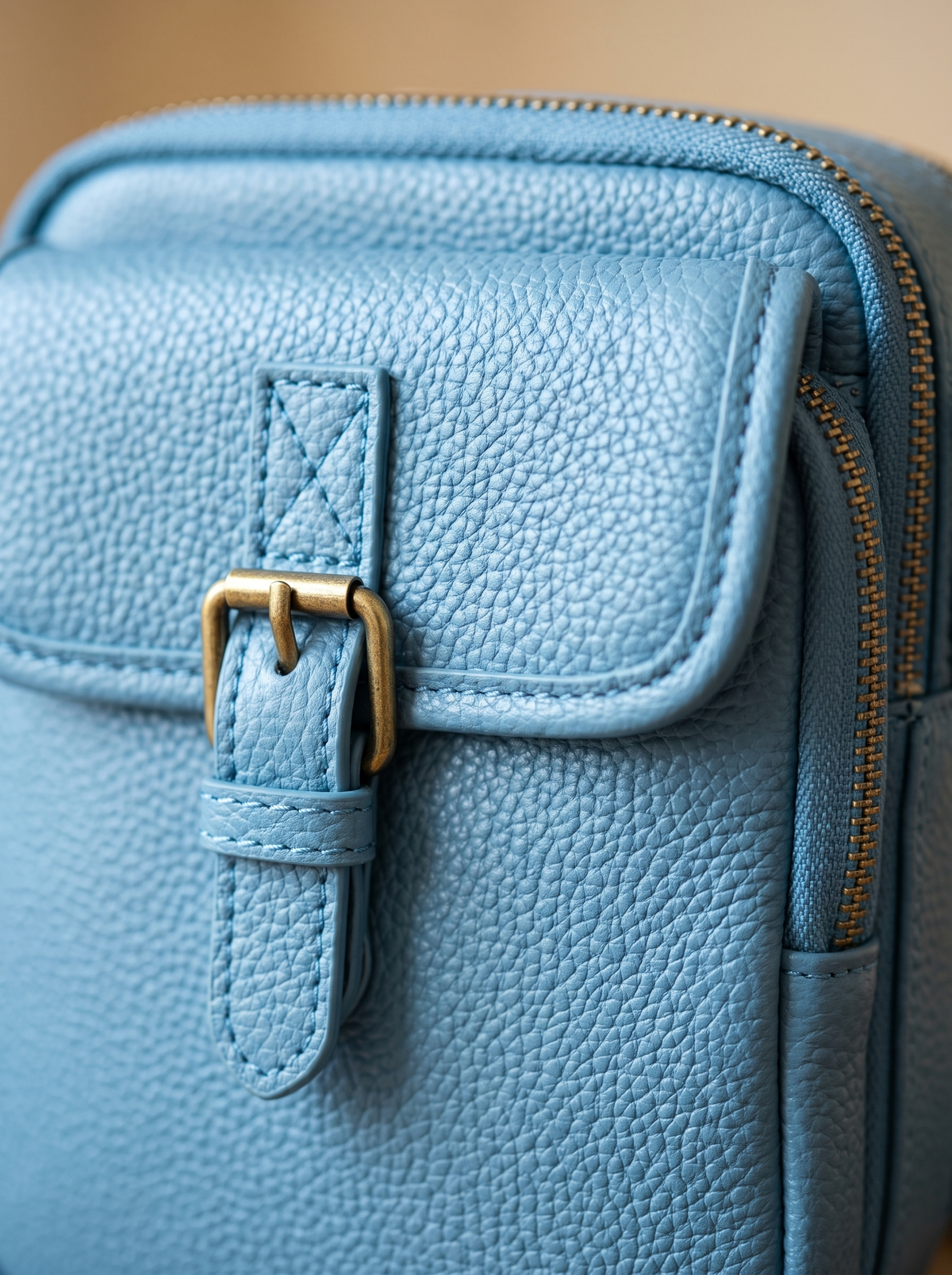 De Ruimste Crossbodytas, lichtblauw, van dichtbij