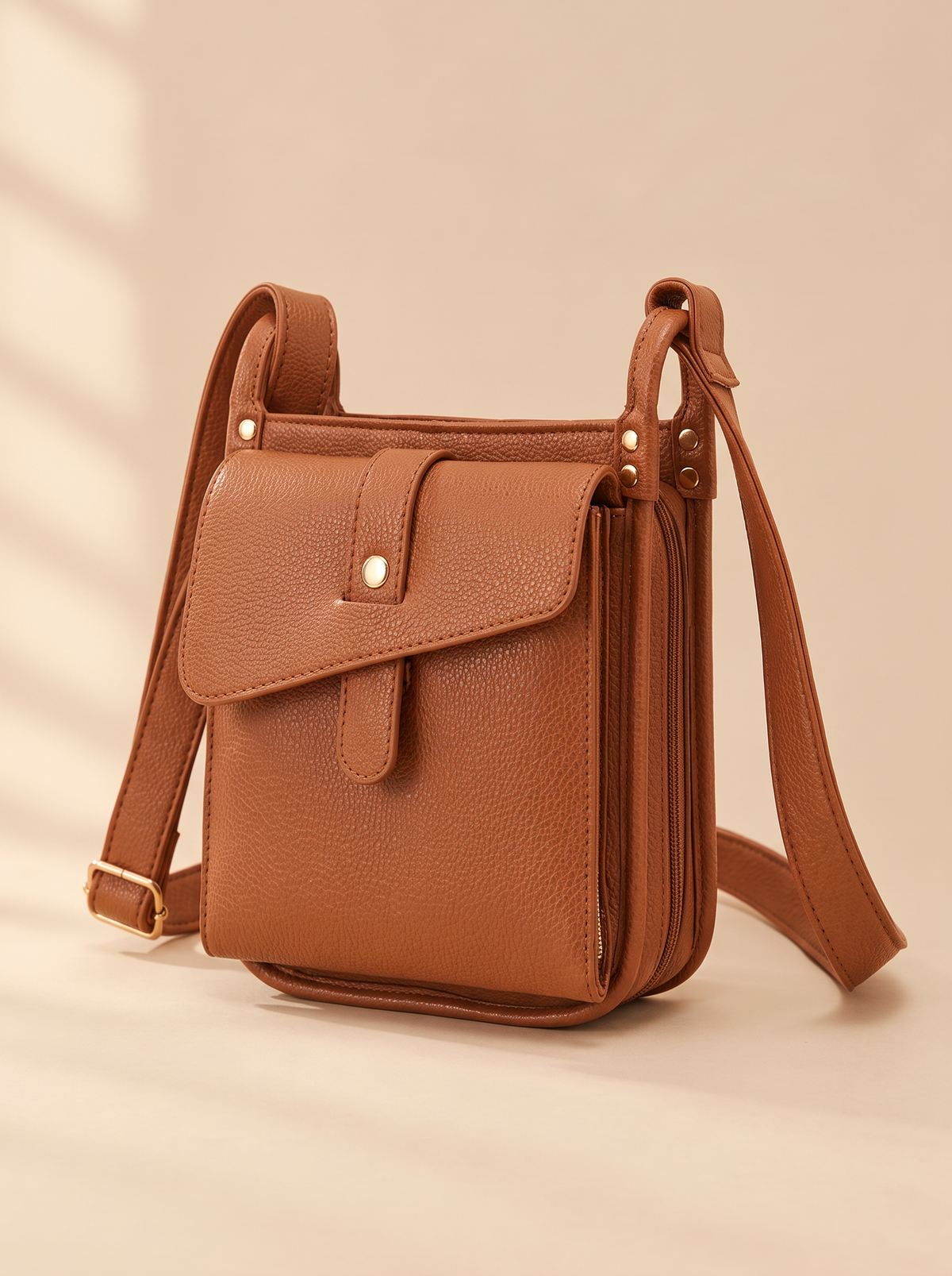 Athena Crossbody Tas, bruin, schuin van voren