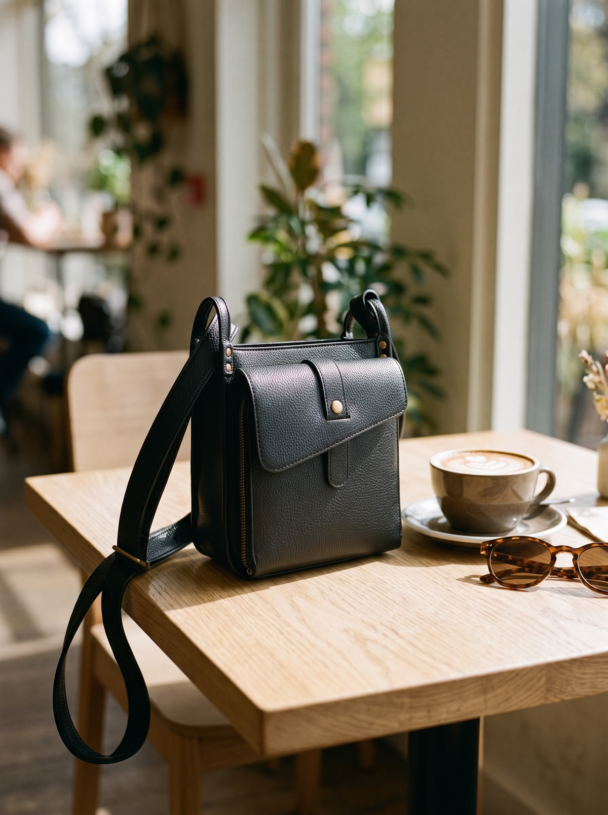Athena Crossbody Tas, zwart, op tafel