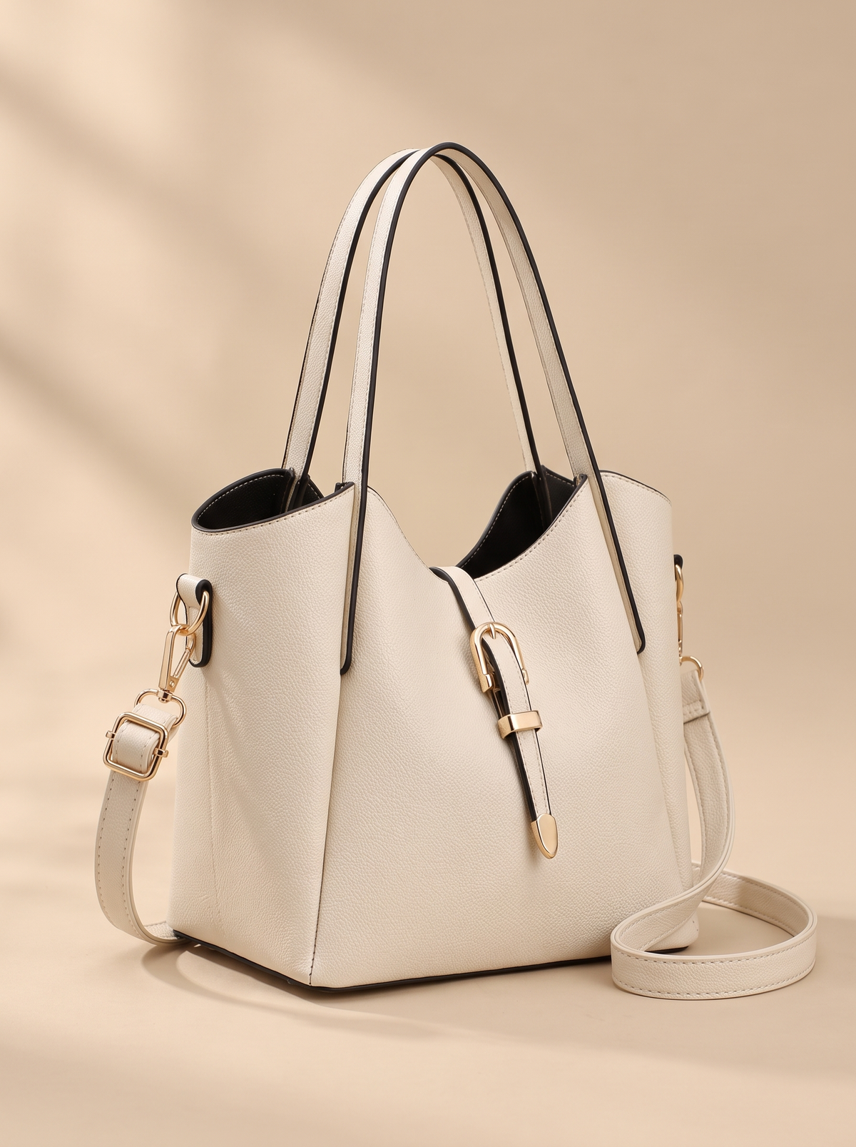 Hera Tote Bag Set (3-delig), crème, schuin van voren