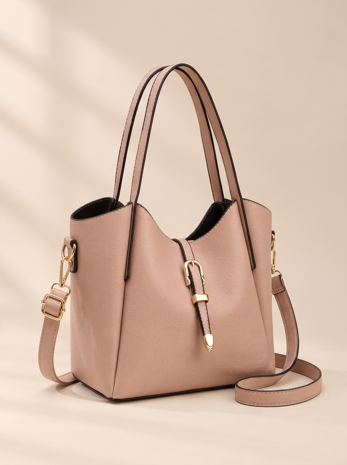 Hera Tote Bag Set (3-delig), oudroze, schuin van voren
