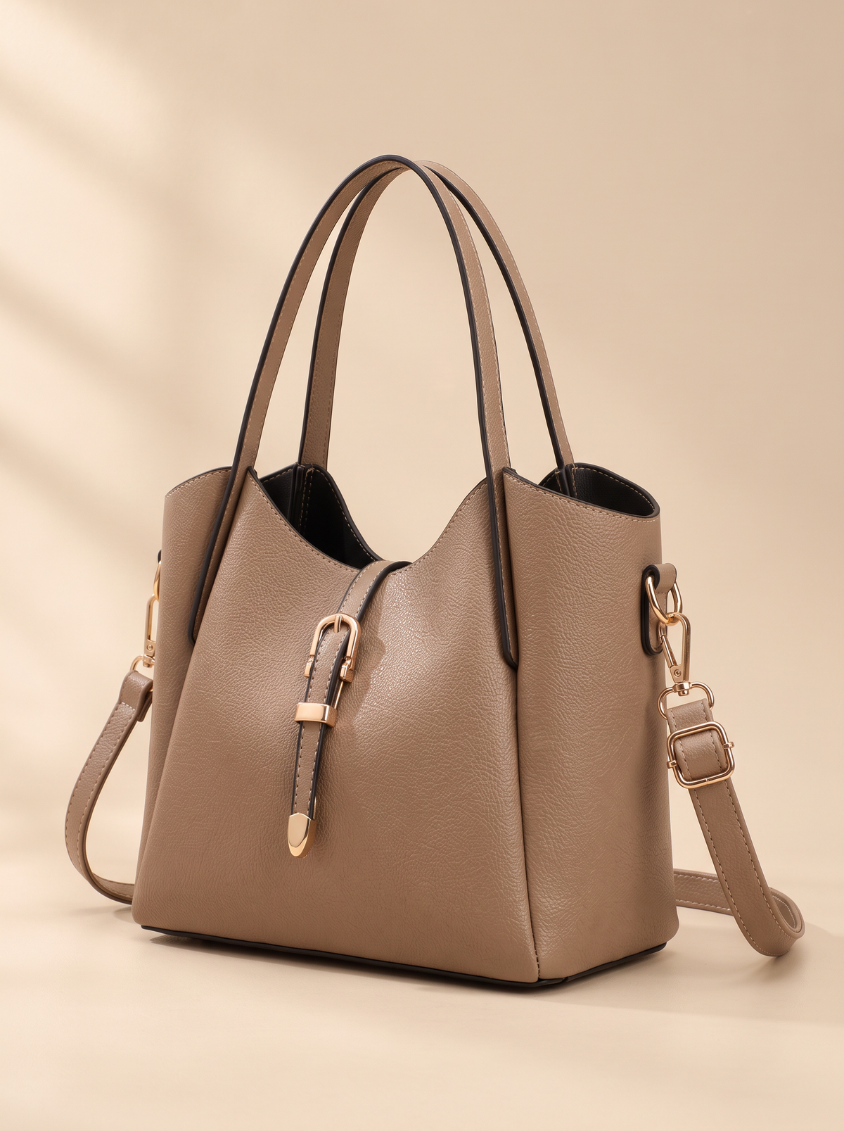 Hera Tote Bag Set (3-delig), kaki, schuin van voren