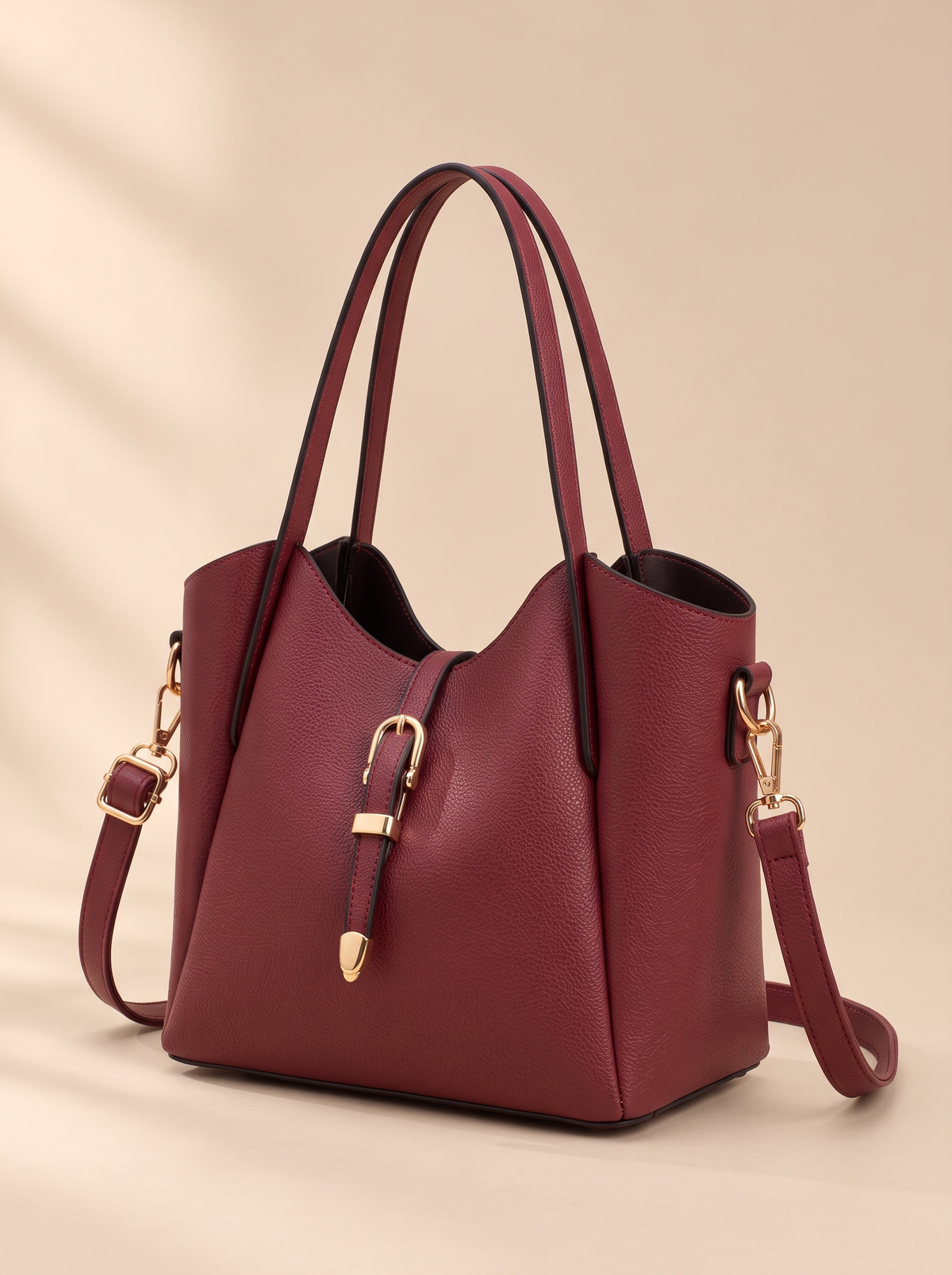 Hera Tote Bag Set (3-delig), bordeaux, schuin van voren