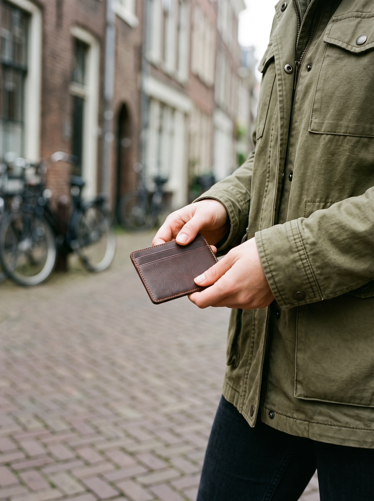 Sterope Leren Pasjeshouder, donkerbruin, in de hand