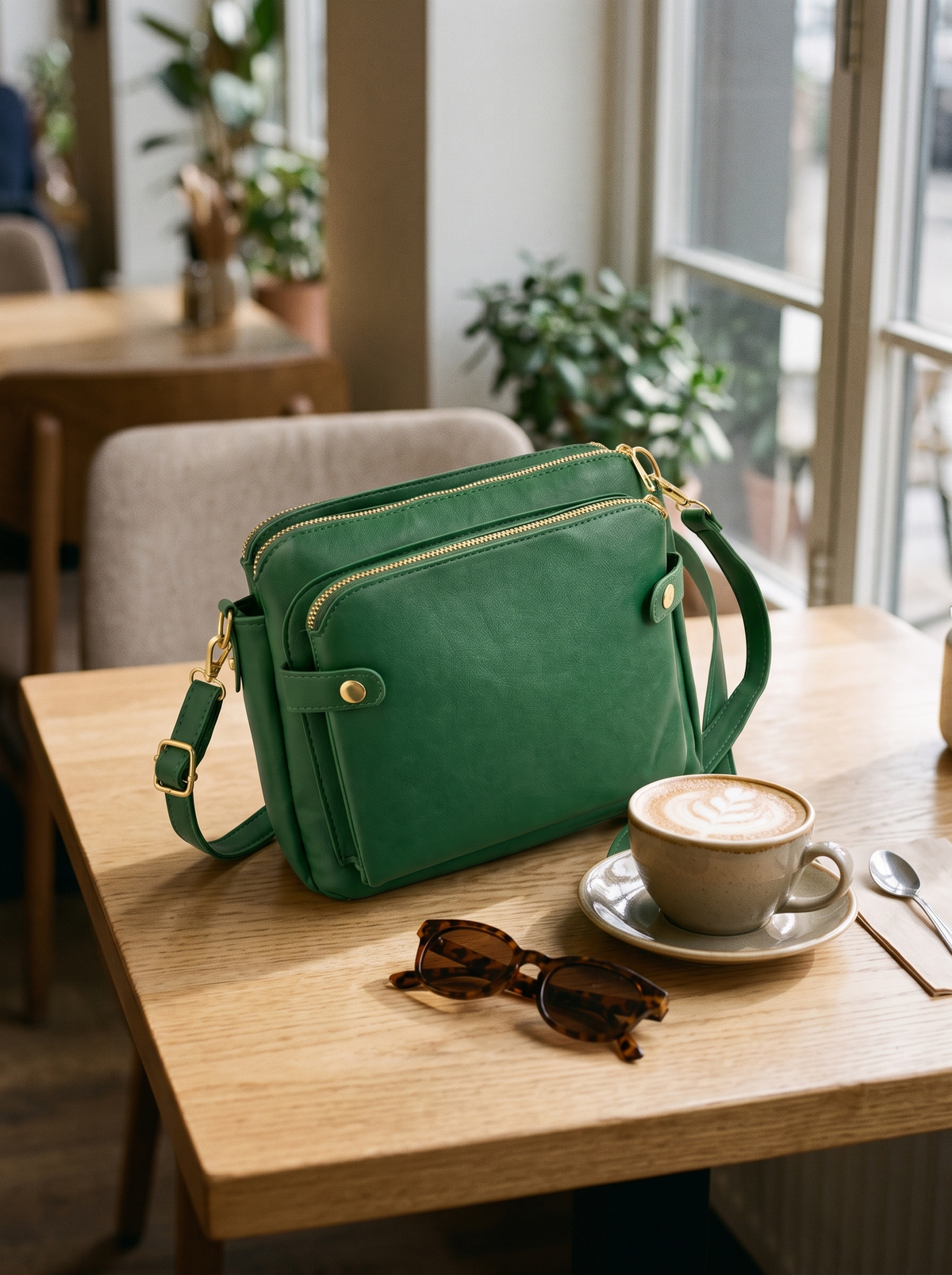 Bali Crossbody Tas, groen, op tafel