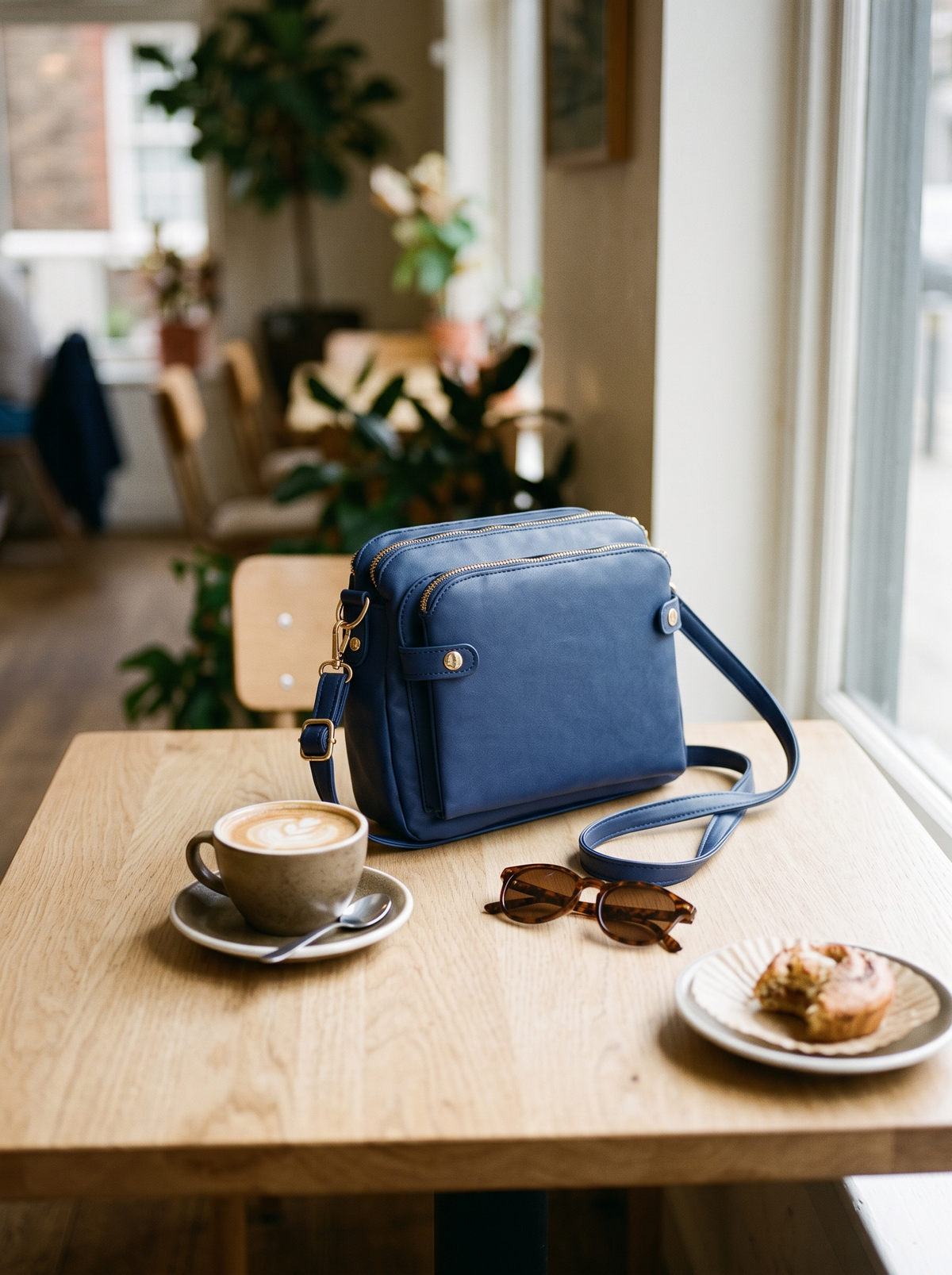 Bali Crossbody Tas, blauw, op tafel
