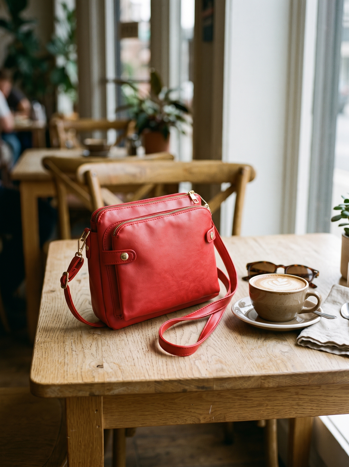 Bali Crossbody Tas, rood, op tafel