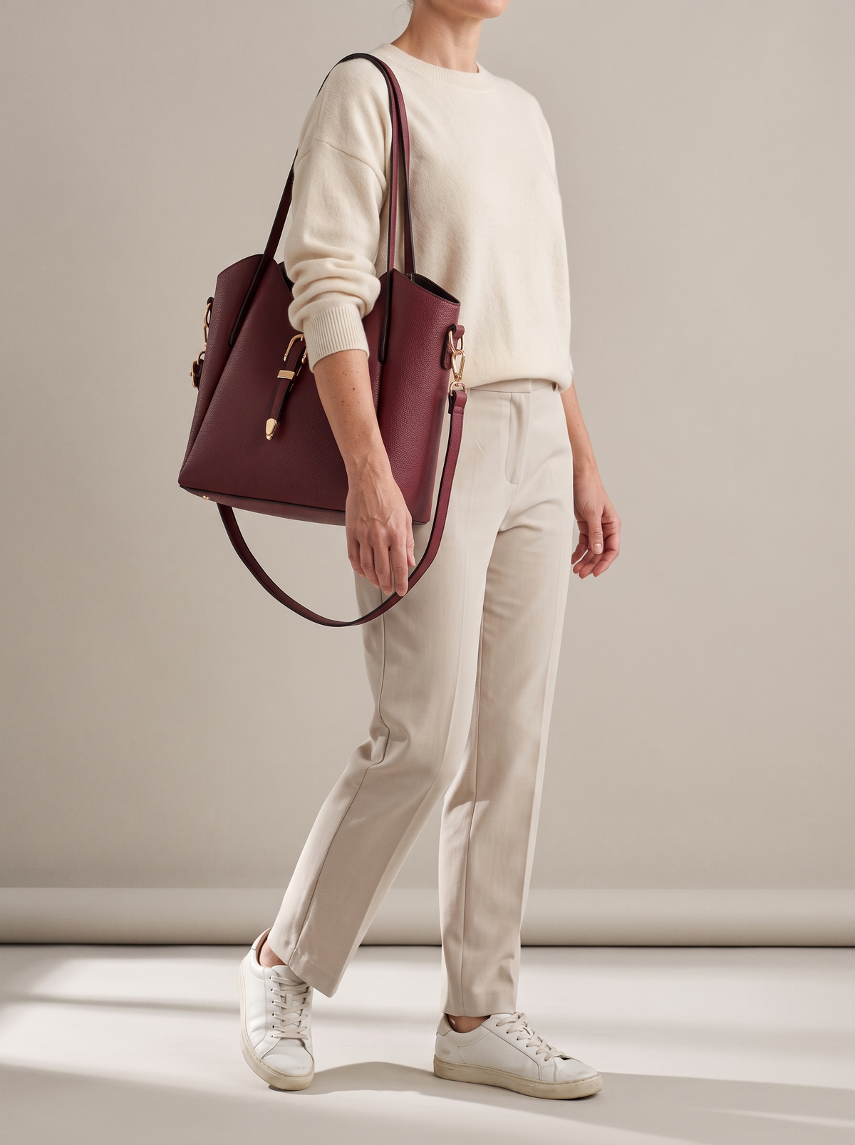 Hera Tote Bag Set (3-delig), bordeaux, ten voeten uit