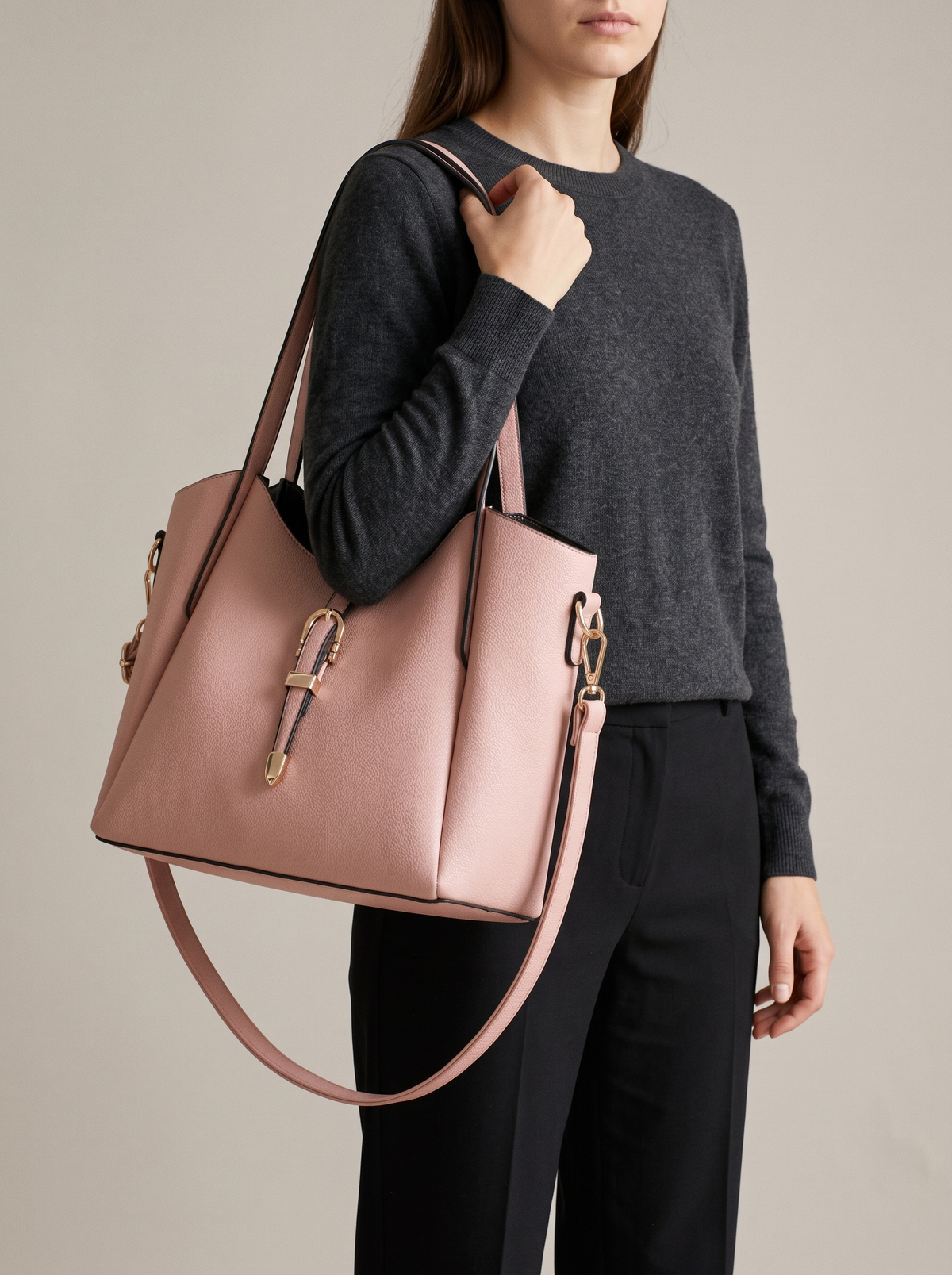 Hera Tote Bag Set (3-delig), roze, aan de schouder