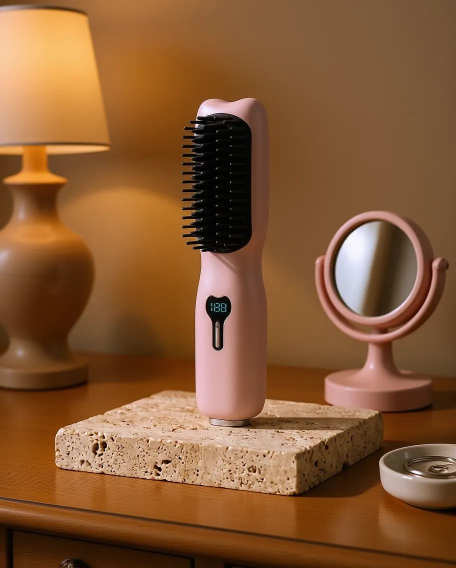 Lumi styleborstel Blush roze op de kaptafel